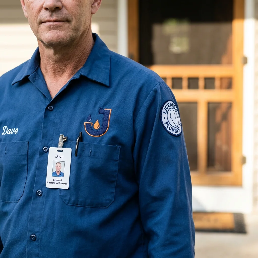 Licensed plumber showing ID badge in Santa Rosa, NM