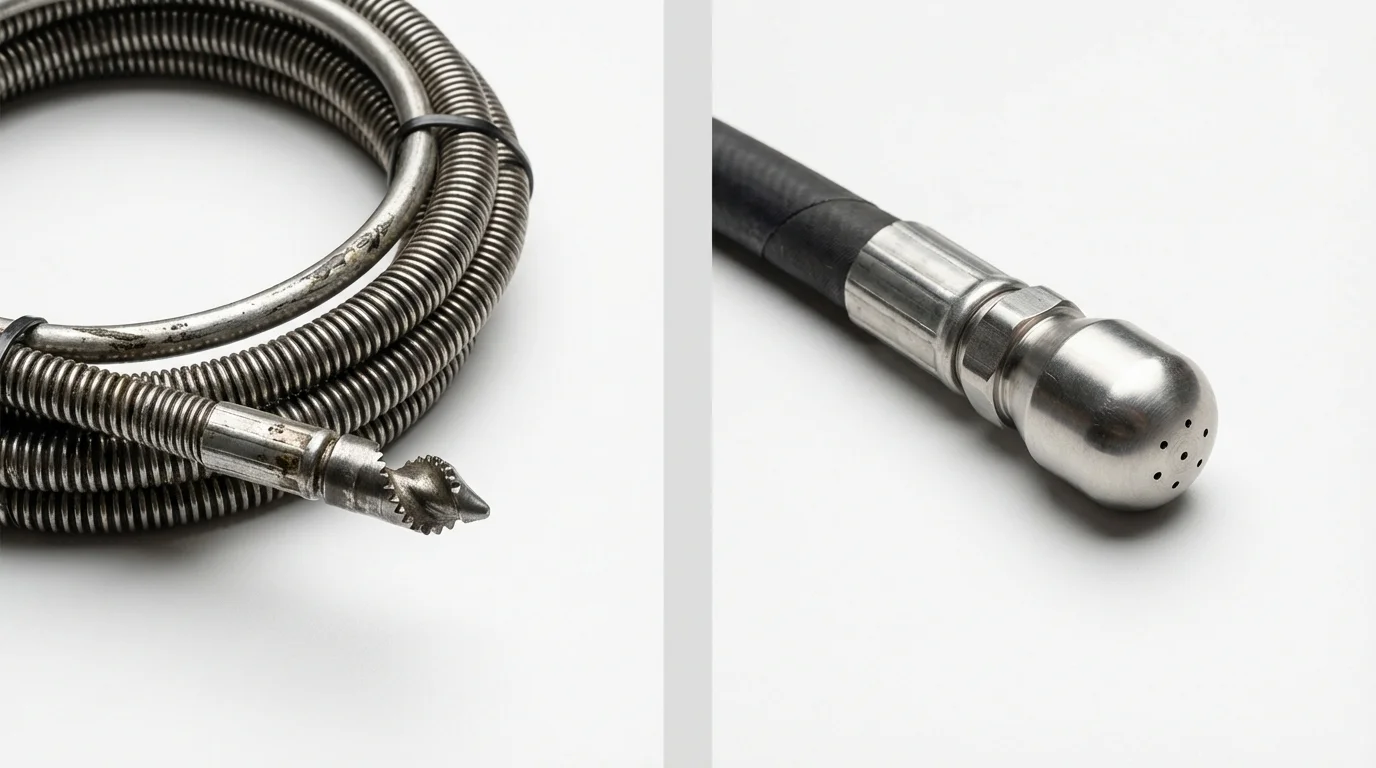 Drain snake cable and hydro jetting nozzle used for drain cleaning in Santa Rosa, NM