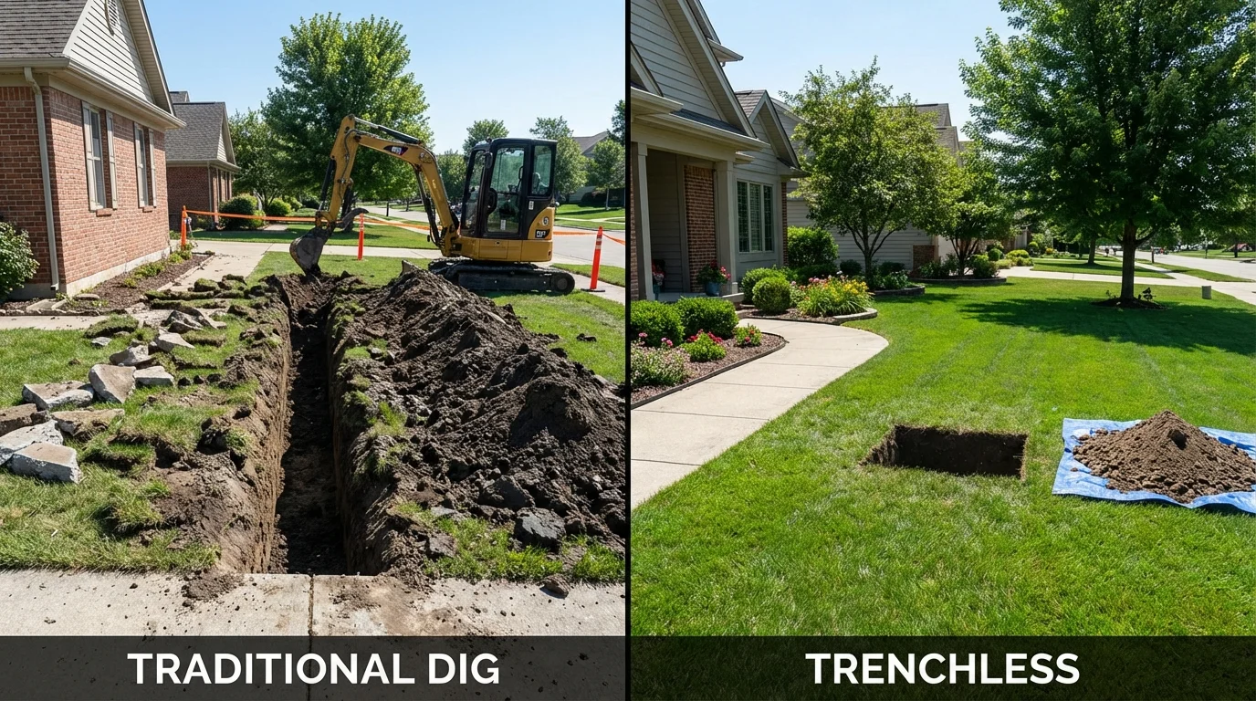 Trenchless sewer repair with minimal yard damage versus traditional excavation in Santa Rosa, NM